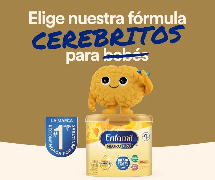 Brainy sobre un recipiente de fórmula Enfamil Infant NeuroPro, con la recomendación no. 1 del pediatra