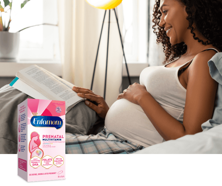 Pregnant mom with Enfamom™ Prenatal Vitamin