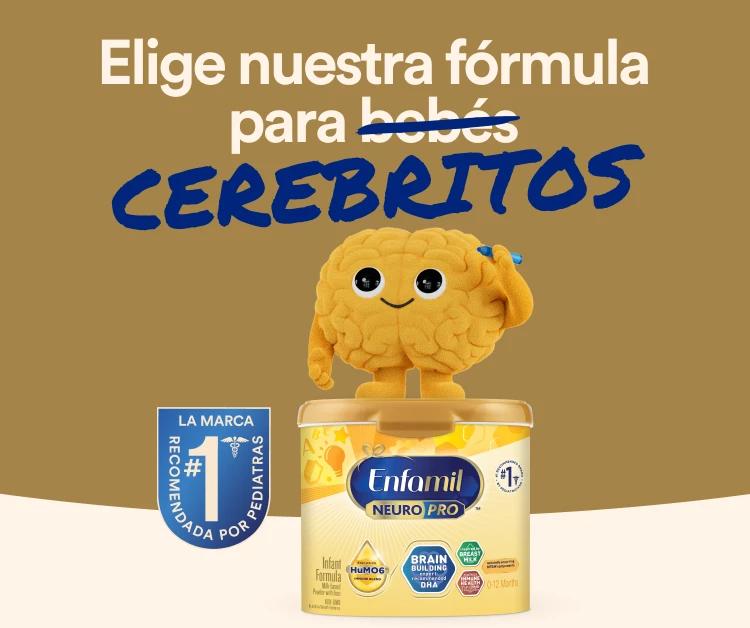 Brainy sobre un recipiente de fórmula Enfamil Infant NeuroPro, con la recomendación no. 1 del pediatra